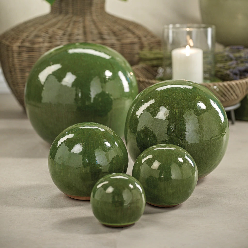 du-Rhône Green Glazed Stoneware Decorative Ball