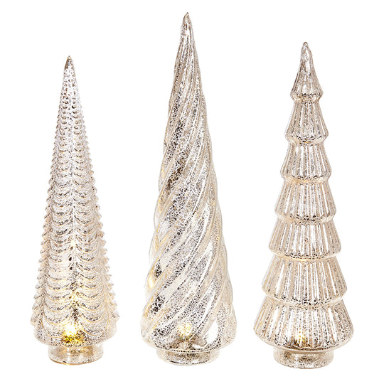 Mercury Glass Lighted Trees