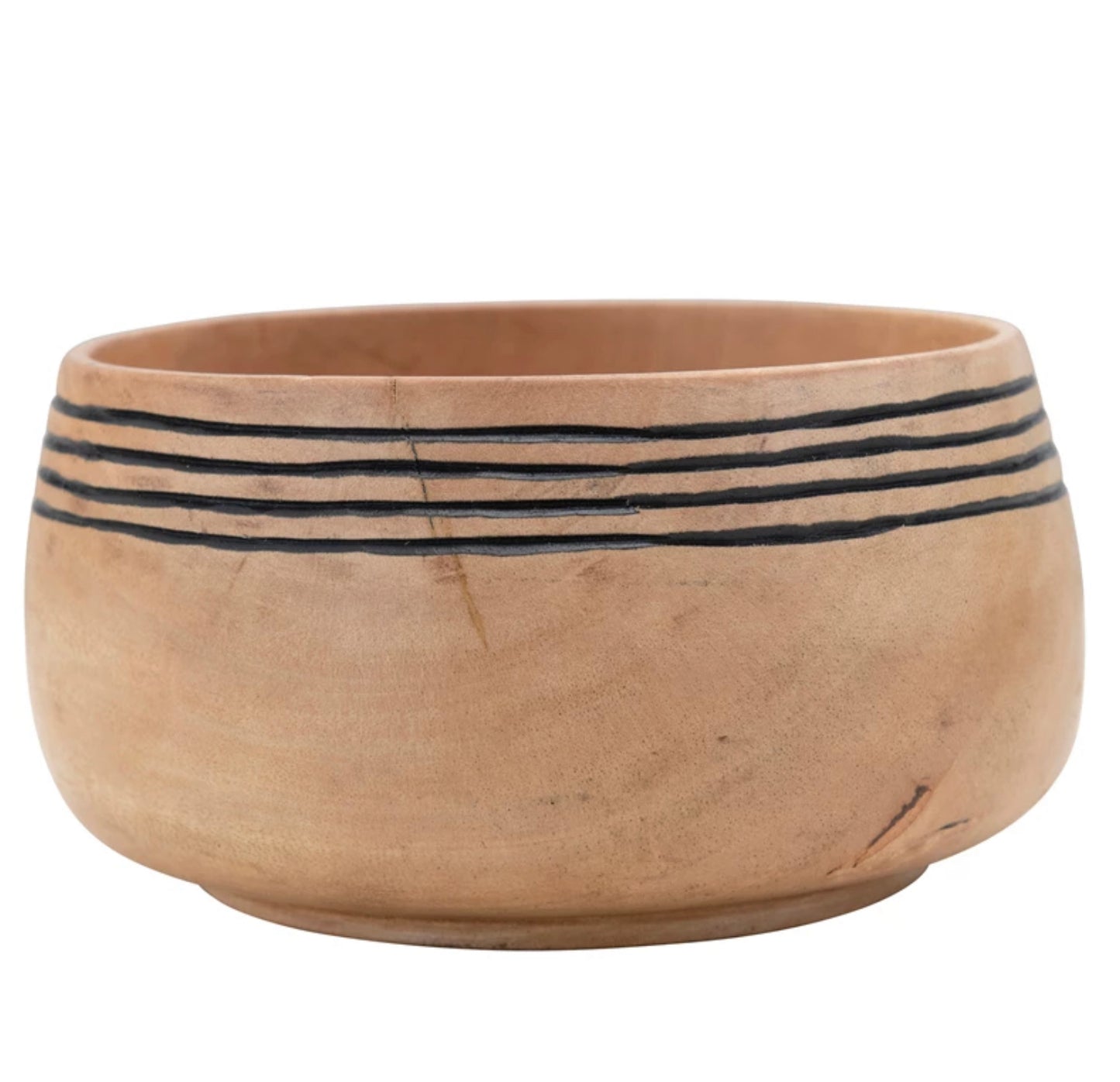 Mango Wood Grooved Bowl with Stripes