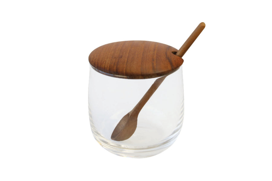 Glass Jar with Teak Lid & Spoon – Gold Leaf