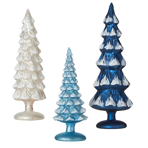 BLUE AND PEWTER GLASS TREES