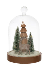 Load image into Gallery viewer, Glass Cloche with LED Lights, Laser Cut Deer and Trees
