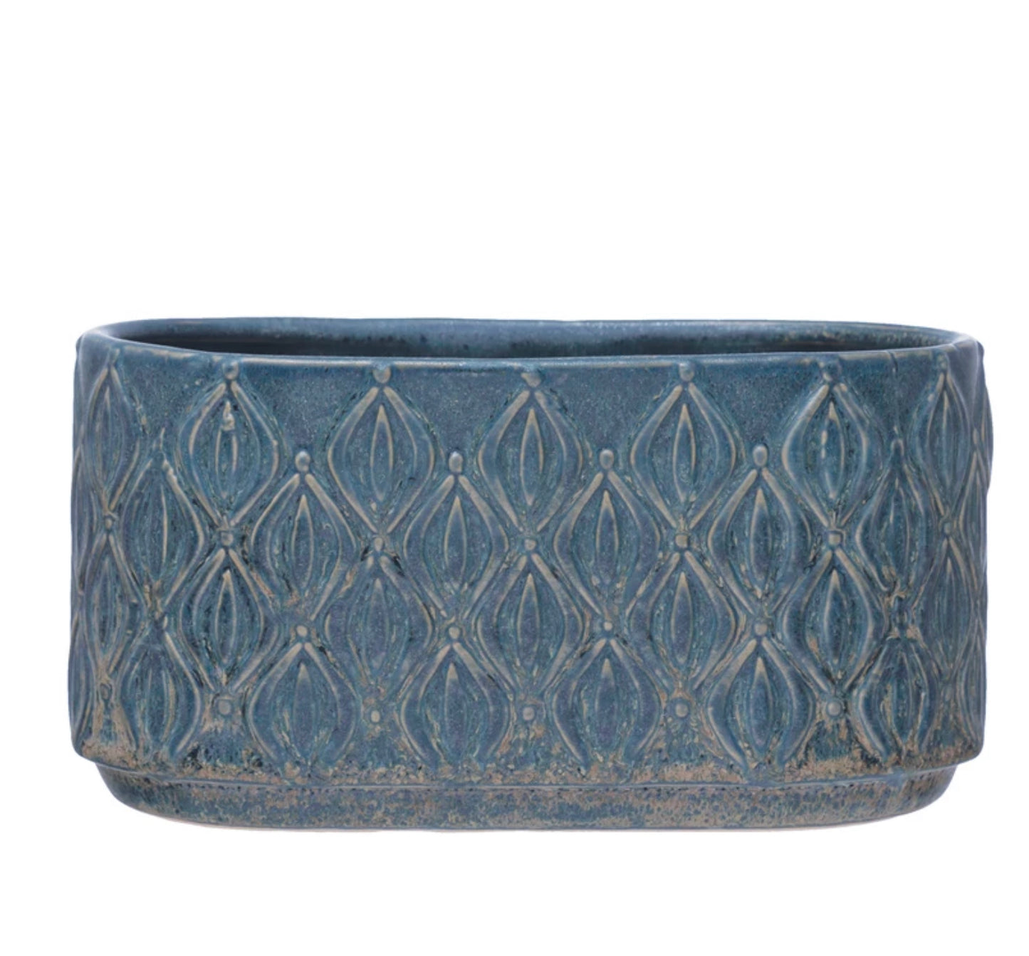 Embossed Stoneware Planter, Reactive Glaze