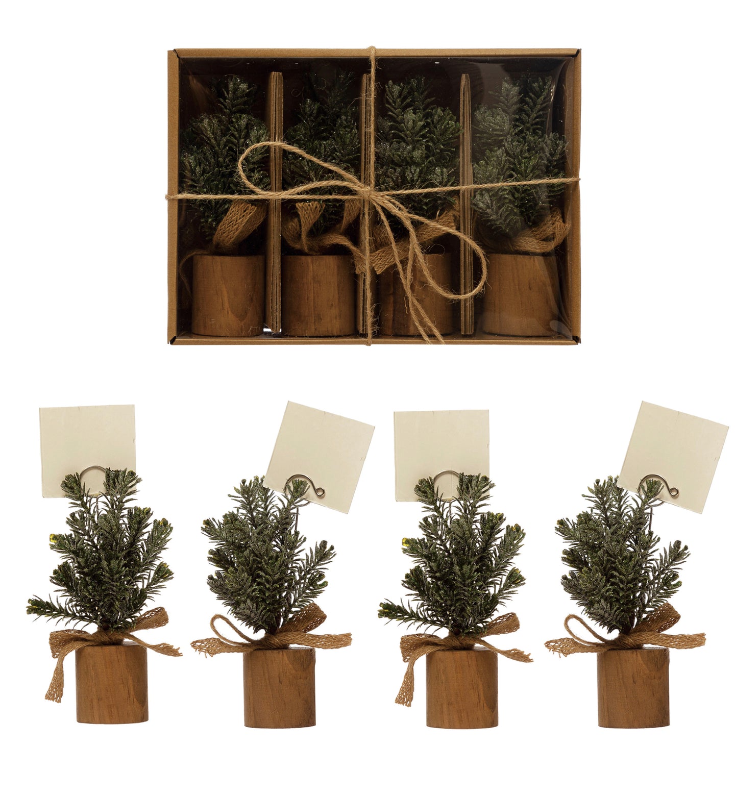 Faux Pine Tree Place Card/Photo Holders, Set of 4