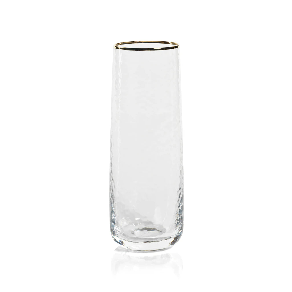 Negroni Hammered Stemless Glass - Clear with Gold Rim