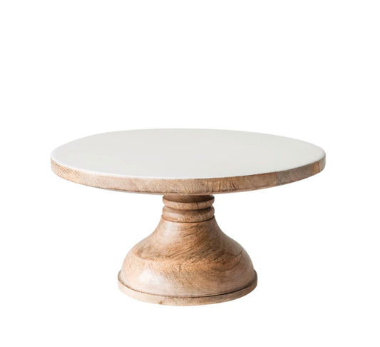 Enameled Mango Wood Pedestal Tray