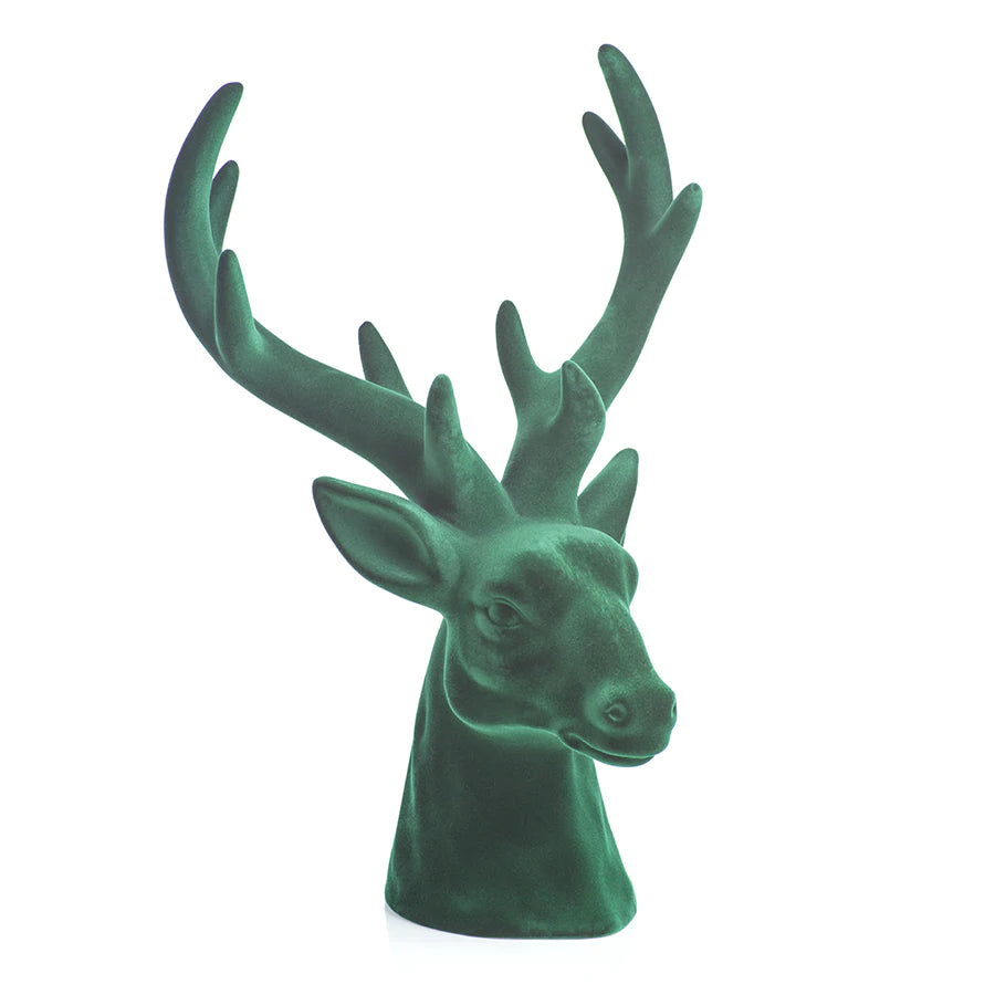 Flocked Stag Head - Green