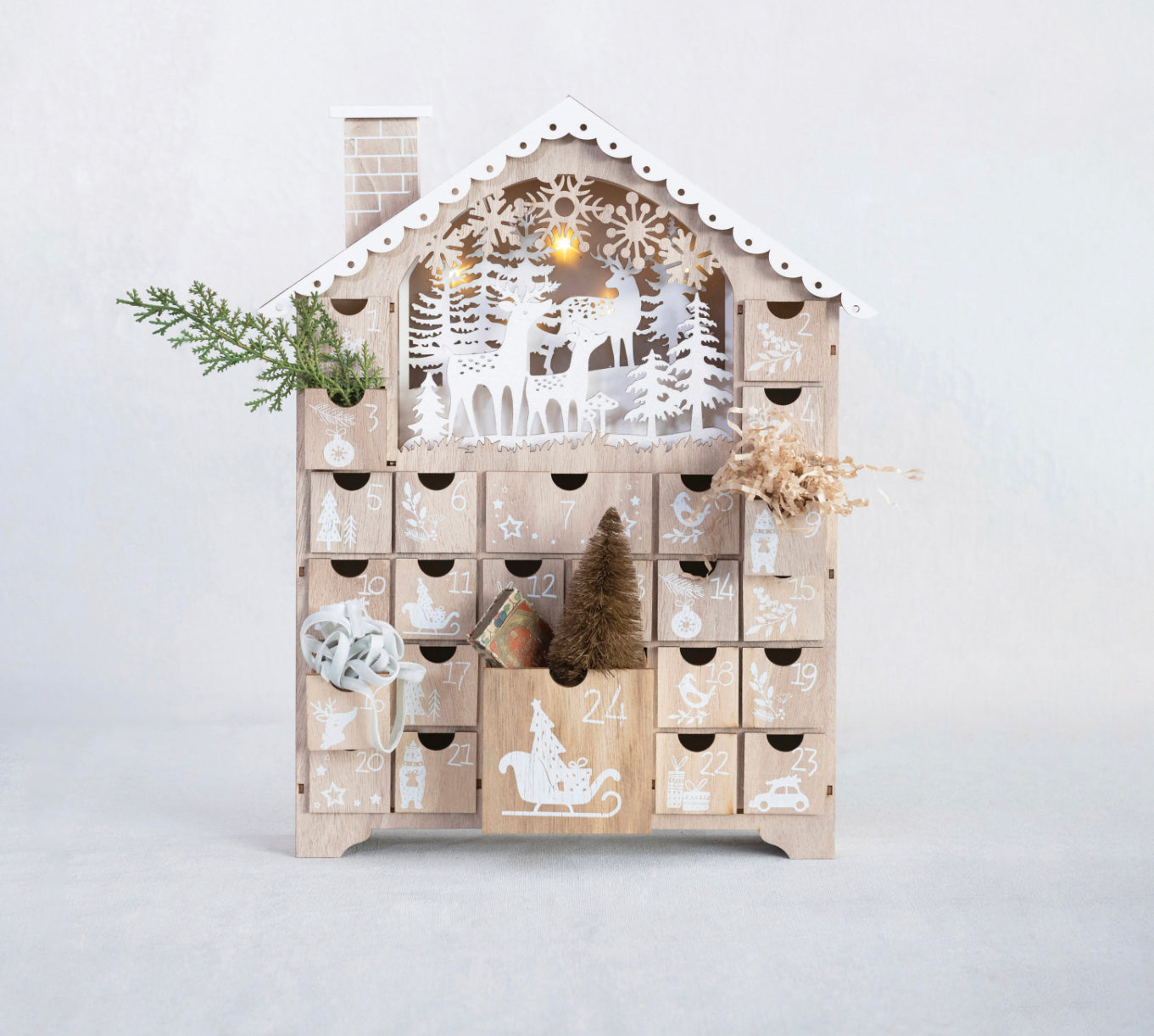 Wood House Advent Calendar with 24 Drawers