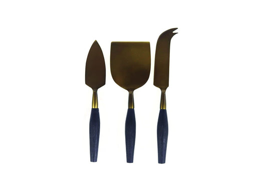 Black Mango Wood & Antique Bronze Serving & Cheese Sets
