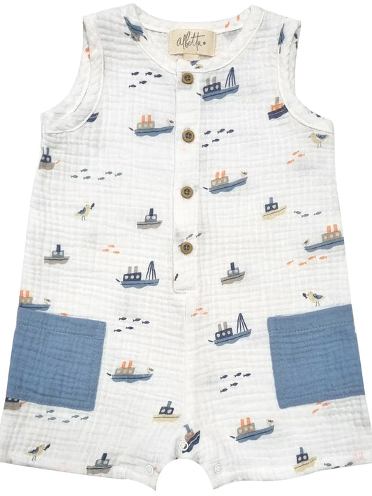 Nautical Print Gauze Romper