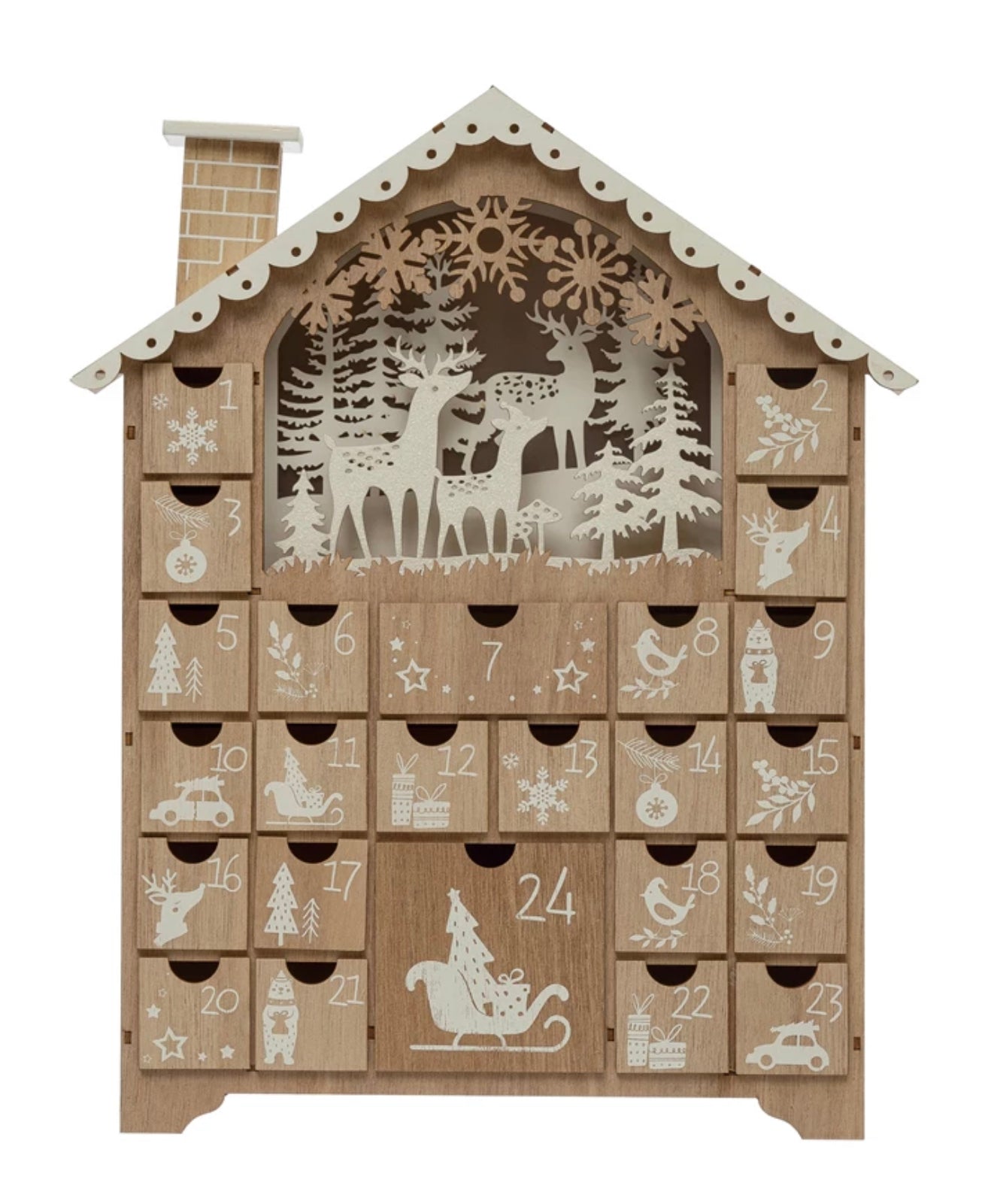 Wood House Advent Calendar with 24 Drawers