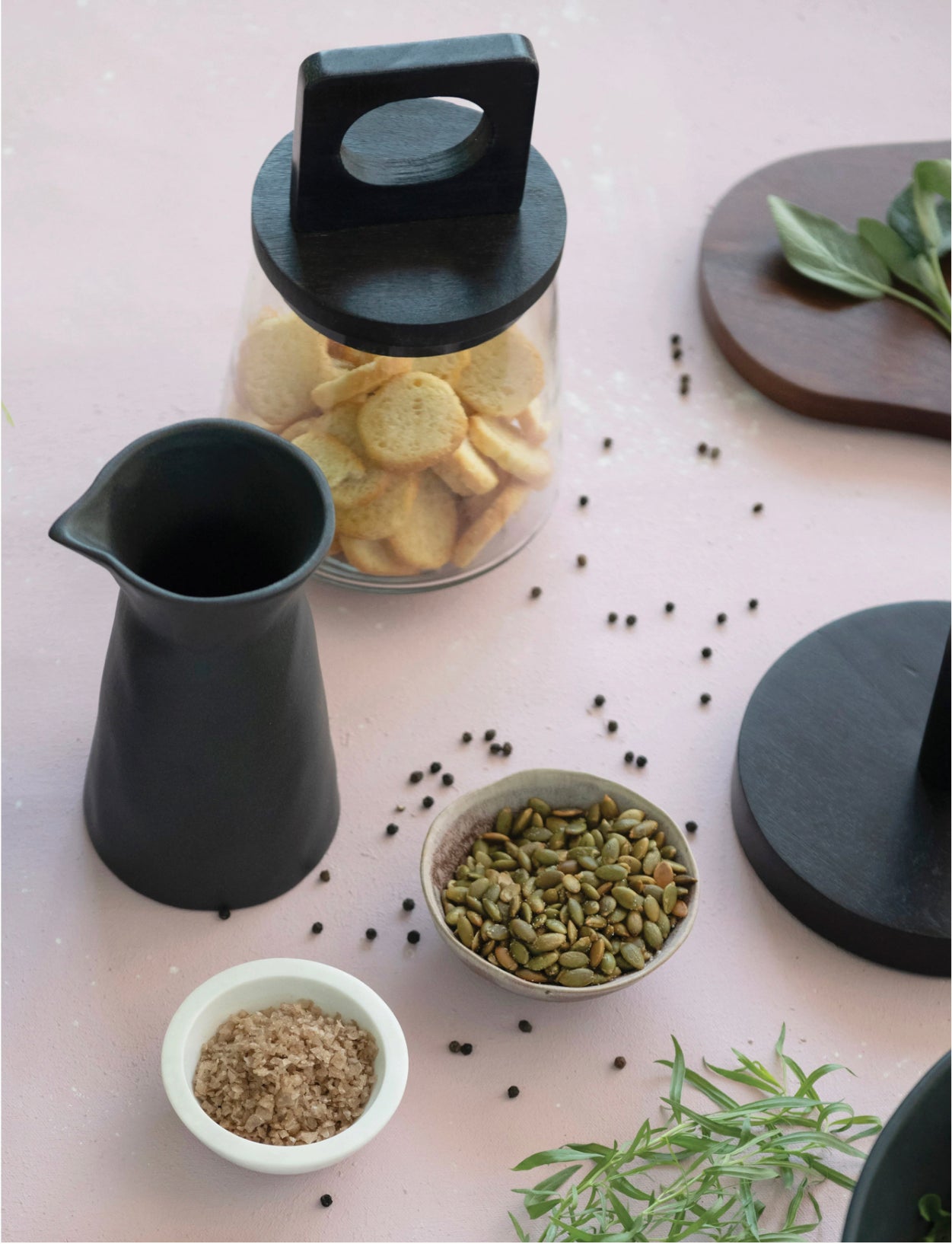 Glass Jar with Black Mango Wood and Marble Lid