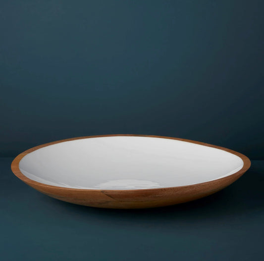 Mango Wood and White Enamel Bowl