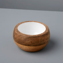 Load image into Gallery viewer, Mango Wood &amp; White Enamel Round Bowl
