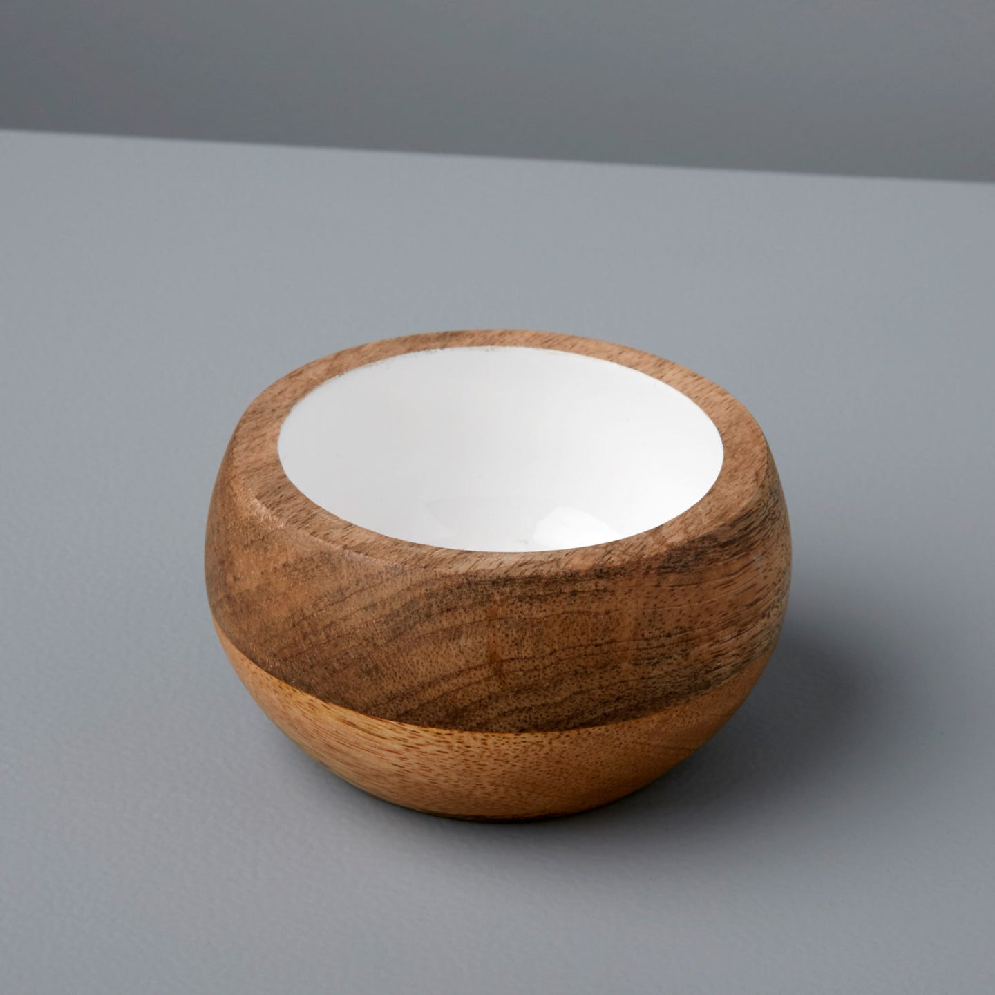 Mango Wood & White Enamel Round Bowl