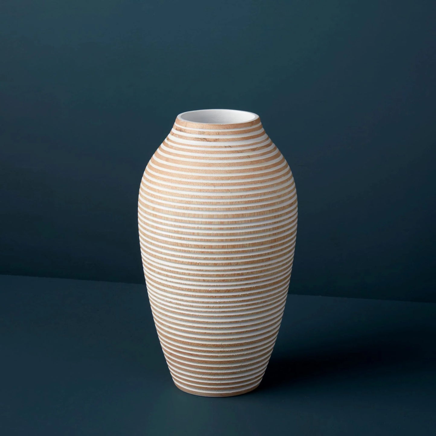 White Striped Kiln Mango Wood Vase