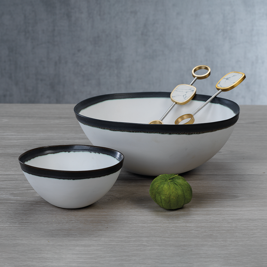 Trento White Ceramic Bowl with Black Volcanic Rim