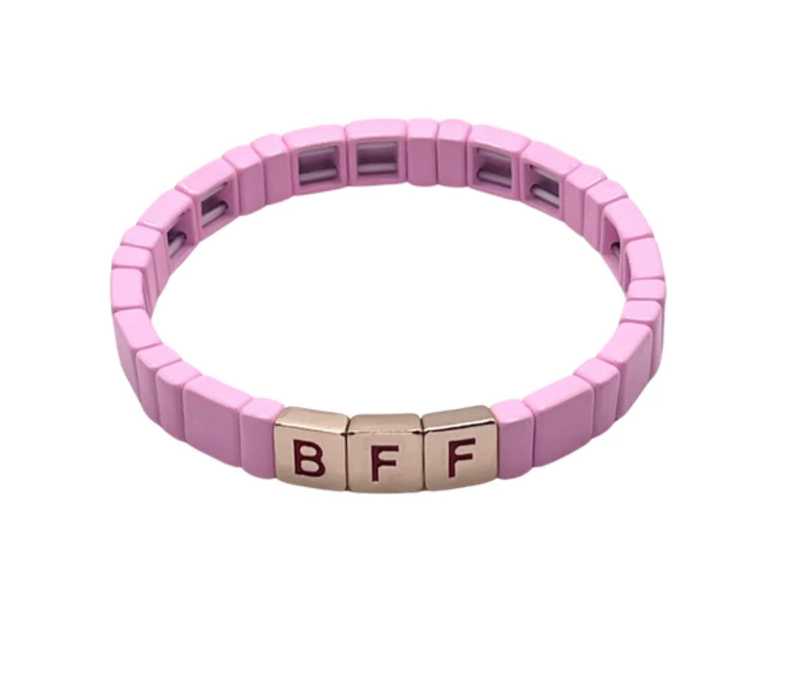 BFF Enamel Tile Bracelet in Light Pink