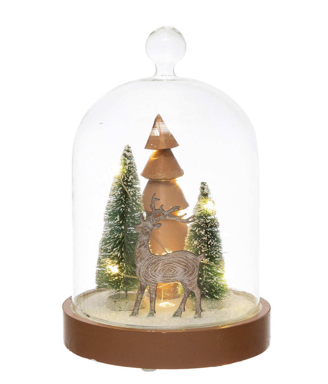Glass Cloche with LED Lights, Laser Cut Deer and Trees