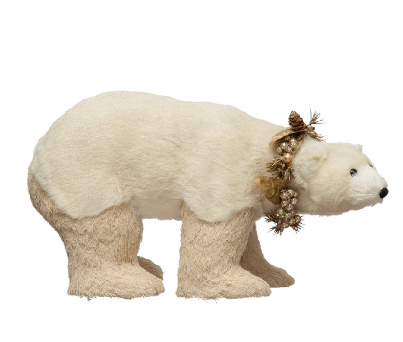 Faux Fur Polar Bear with Wreath and Glitter