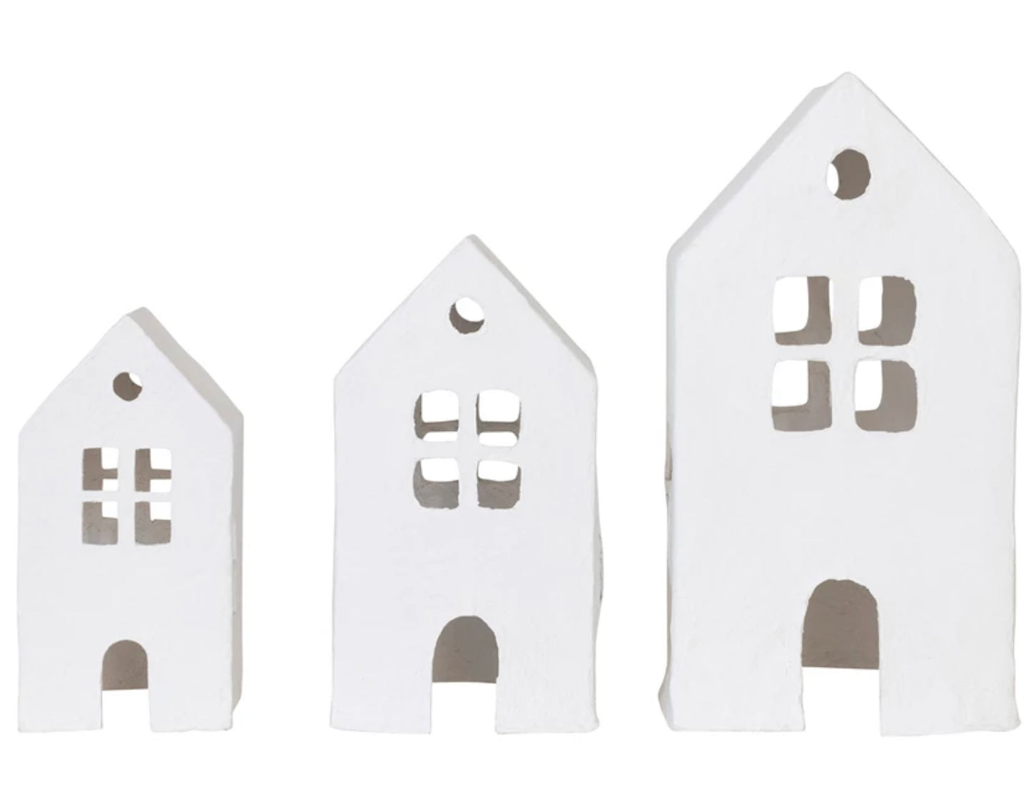 Handmade Paper Mache Houses, White, Set of 3