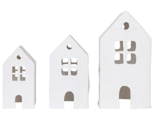 Load image into Gallery viewer, Handmade Paper Mache Houses, White, Set of 3
