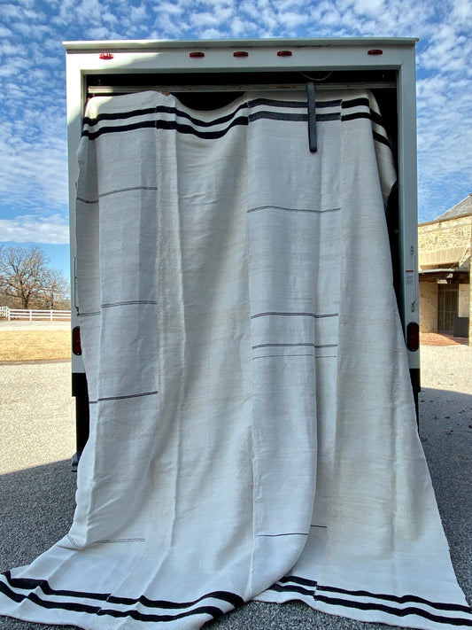 Ivory and Black Stripe Hemp Kilim Rug