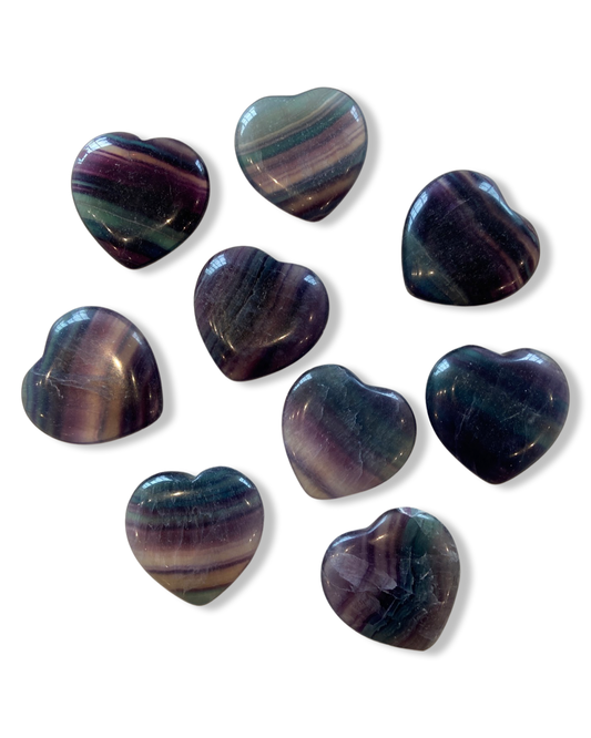 Rainbow Fluorite Flat Stone Hearts