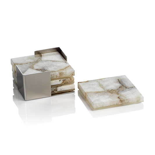 Crete Agate Coasters on Metal Tray