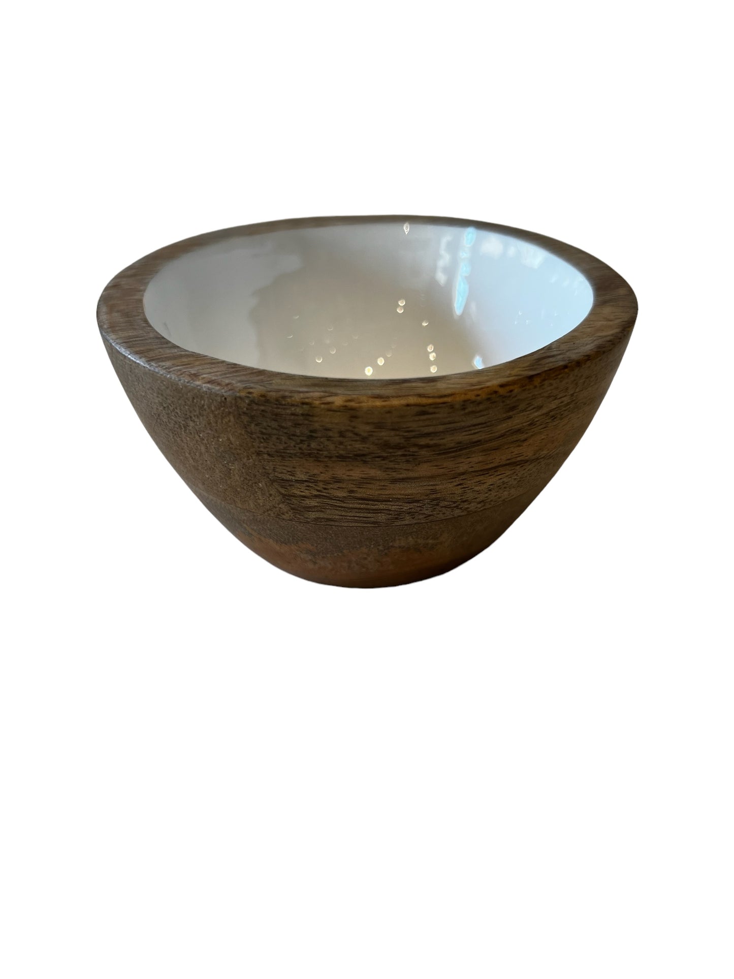 Mango Wood & White Enamel Round Bowl