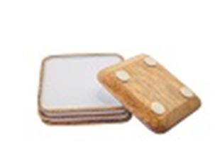 Mango Wood w/Enamel Coaster Set/4