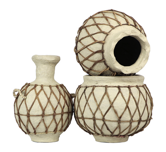 Paper Mache Vessel with Leather