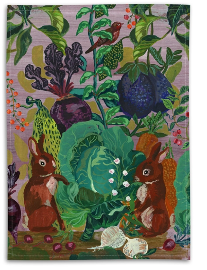 The Rabbits In The Cabbage Patch Tea Towel