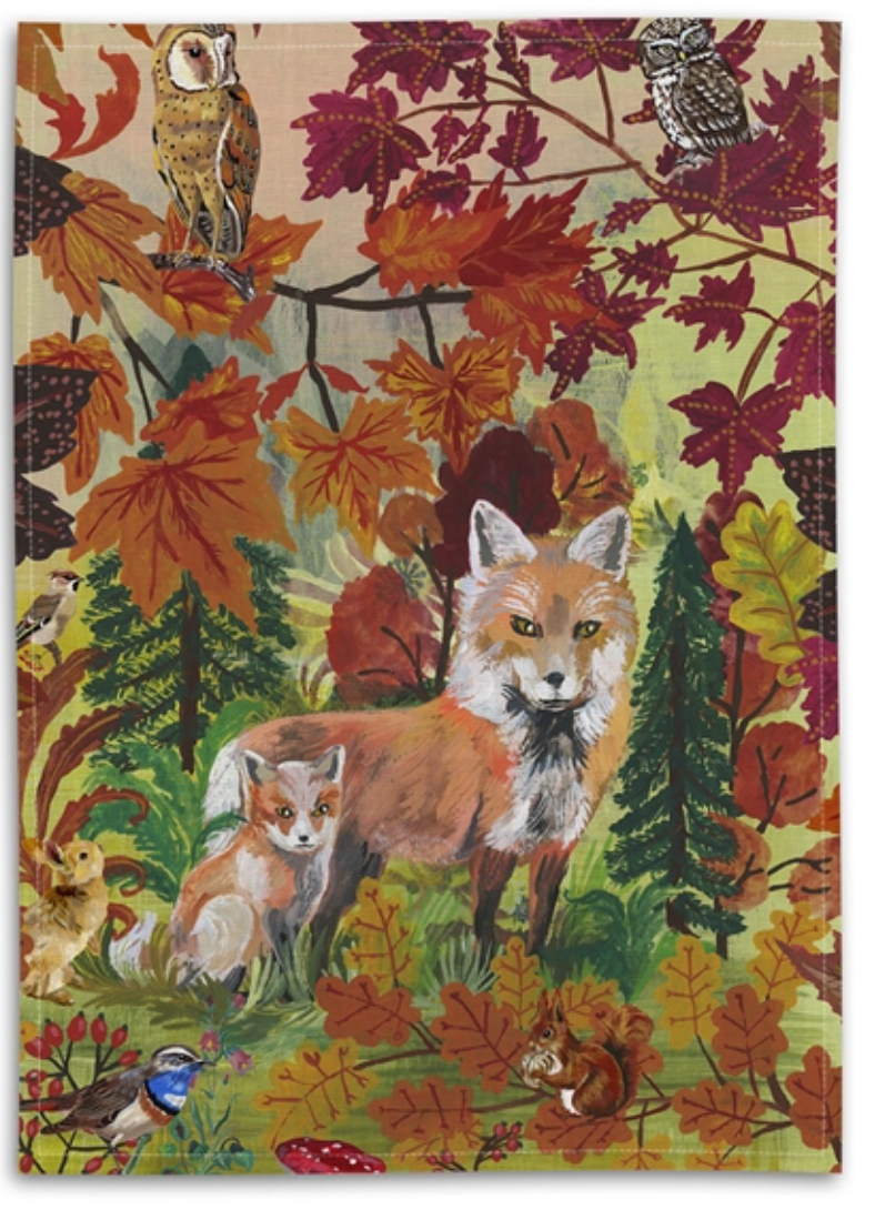 Foxes In The Woods Tea Towel