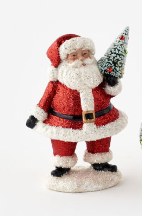 Red Glitter Santa with Wreath/ Tree