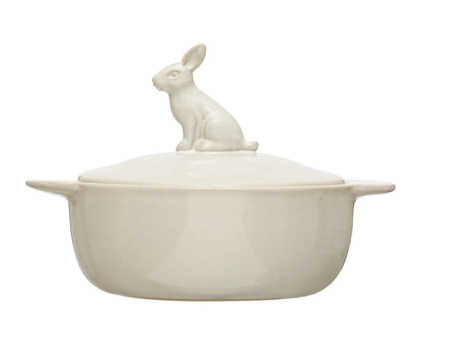 Stoneware Baker with Rabbit Finial