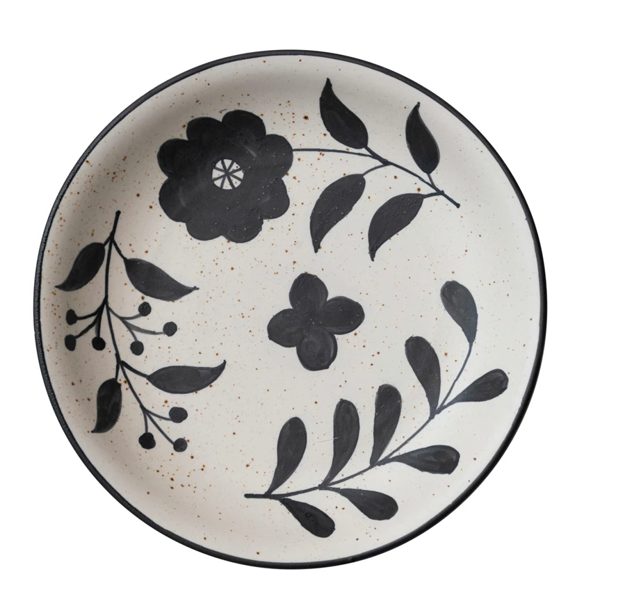 Hand Painted Stoneware Bowl with Floral Design