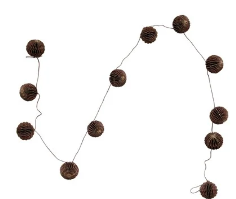 Handmade recycled Paper Honeycomb Ball Garland with Gold Glitter- Brown