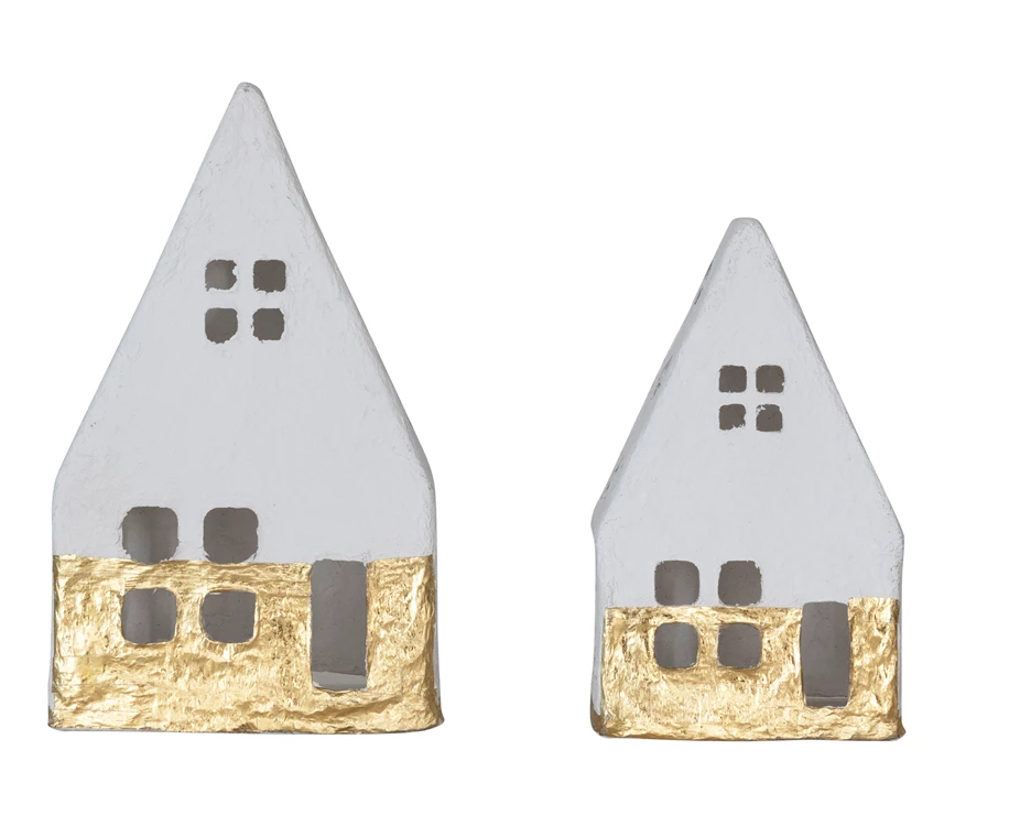 Handmade Paper Mache A Frame Houses with Gold Foil
