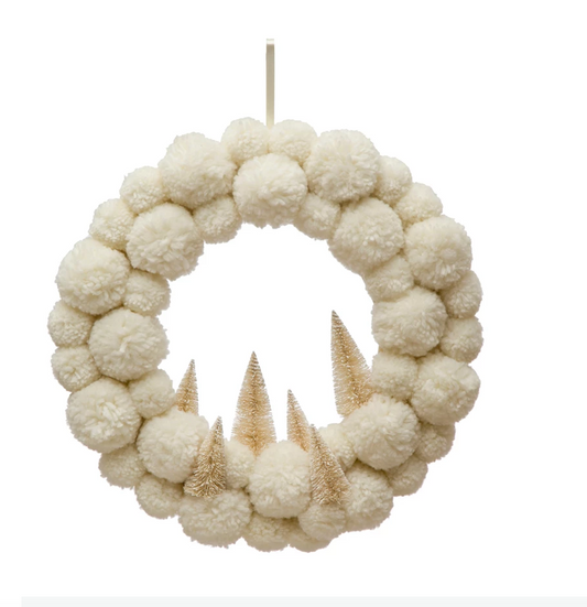 18" Pom Pom Wreath with Sisal Bottle Brush