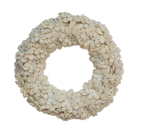 12" Round Wool Felt Flower Wreath with Sequins