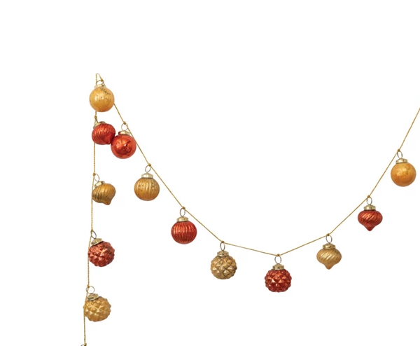 Embossed Mercury Ornament Garland with Gold Cord