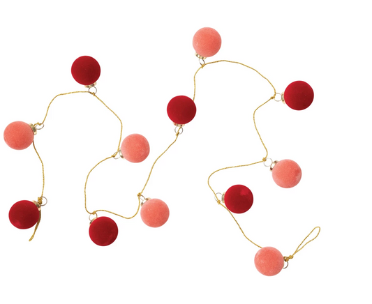 72" Flocked Glass Ball Ornament Garland Pink and Red