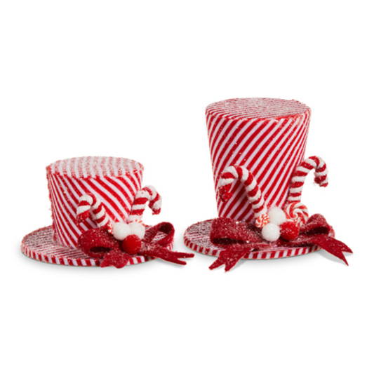 CANDY CANE STRIPED TOP HAT ORNAMENT