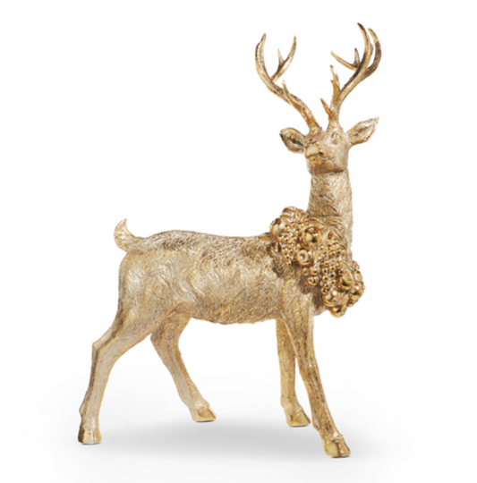 29.5" STANDING GOLD DEER WITH WREATH