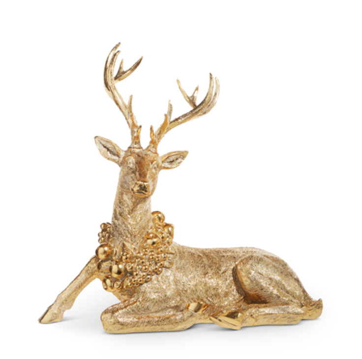 LAYING GOLD DEER WITH WREATH