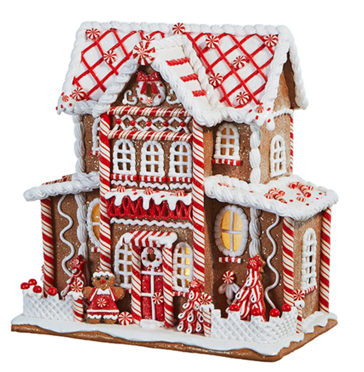 LIGHTED PEPPERMINT GINGERBREAD HOUSE