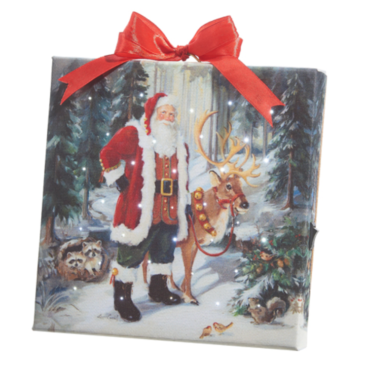 Santa and Reindeer Lighted Print with Easel Back