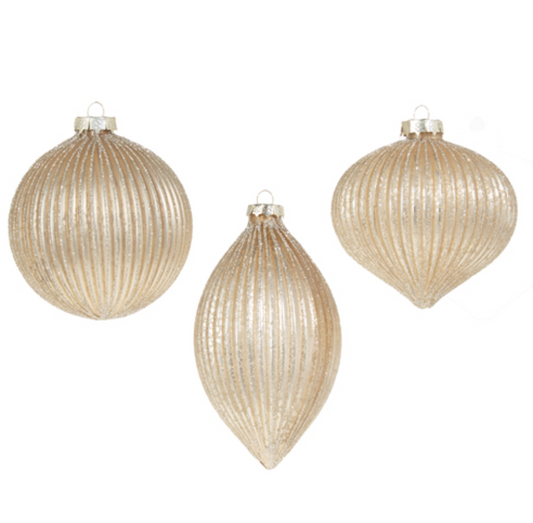 Champagne Glitter Ribbed Ornament