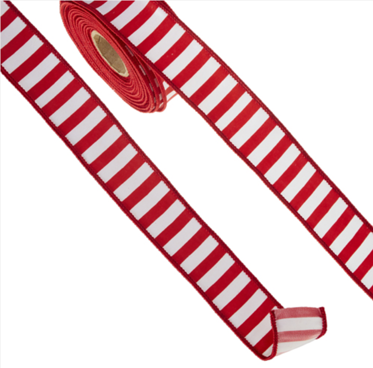 Red and White Striped Wired Ribbon